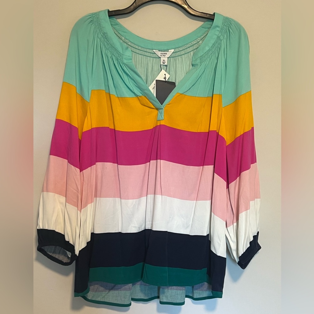Crown & Ivy XL multi color top, NWT